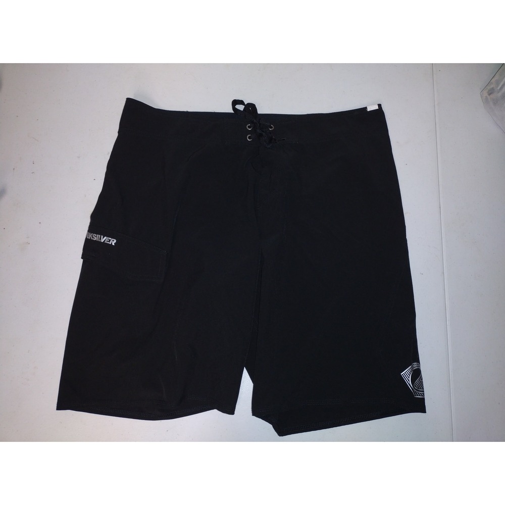 Quiksilver Mens Black Board Shorts Size 36 Cargo Pocket Stretch Swim Trunks